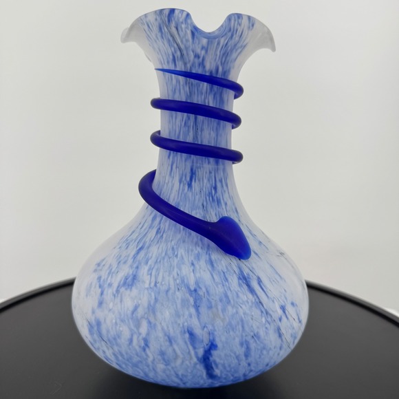 Murano Arte Kristall Mery Art Glass Vase Blue White Swirl Italian Decor - Picture 1 of 10